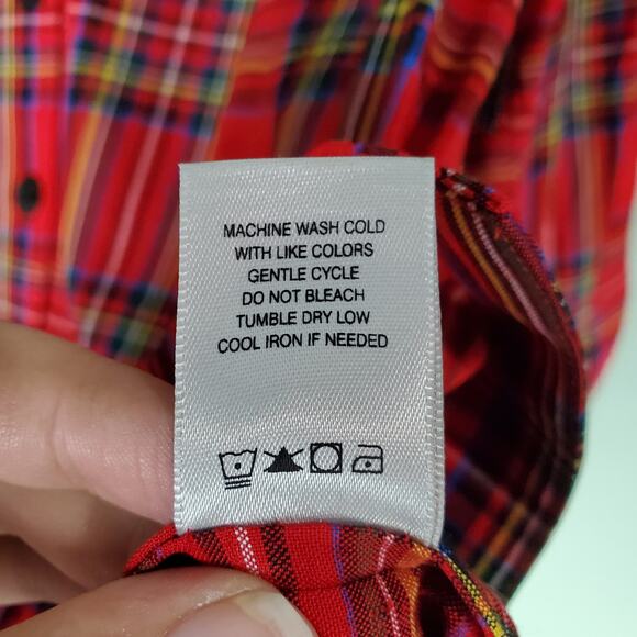 John Mark Womens Red Plaid Button Up Velour Tunic Top Size XS - Picture 7 of 8